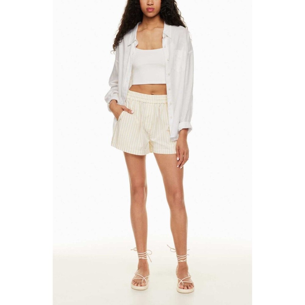 Wilfred Free White Tan Stripe High Rise Whitlock Poplin Shorts Size XS